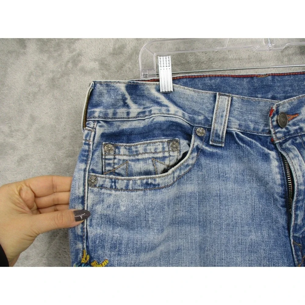 True Religion Jeans Mens 36 Geno Ojai Escape Dragon Embroidered Distressed‎ Blue